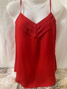 Trendsetter Red Satin Cami Top XS Spaghetti Strap Draped V Neck Y2K